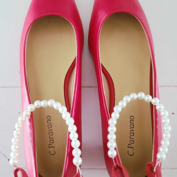 C.Paravano Red Low Heel Women's Pumps Bridal Wedding Shoes -Size 6.5, UK 37 - Picture 5 of 8
